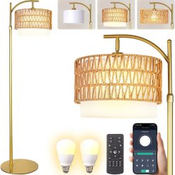 Alternative view of Gold Boho Rattan Floor Lamp w/Remote, Dimmable