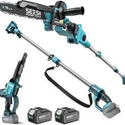 New Arrivals SEESII 10-Inch 2-in-1 Cordless Pole Saw & Mini Chainsaw,2 x 4.0Ah Batteries
