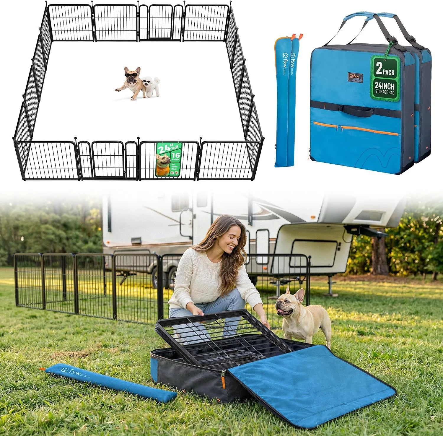 New Arrivals Rollick Dog Playpen, Indoor, 24 H, 8 Panels - Image 53