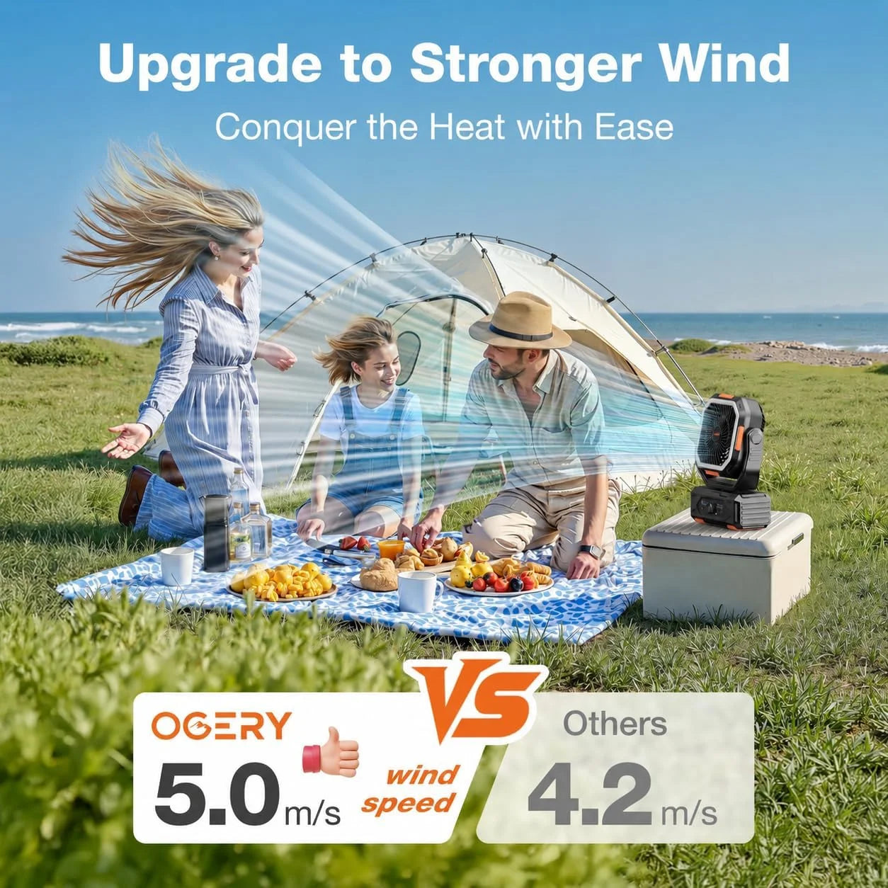 OGERY Portable Fan Rechargeable, 30000mAh Camping Fan for Tent, RV & Outdoor with Up to 322H Runtime bifanuoyard - Image 5