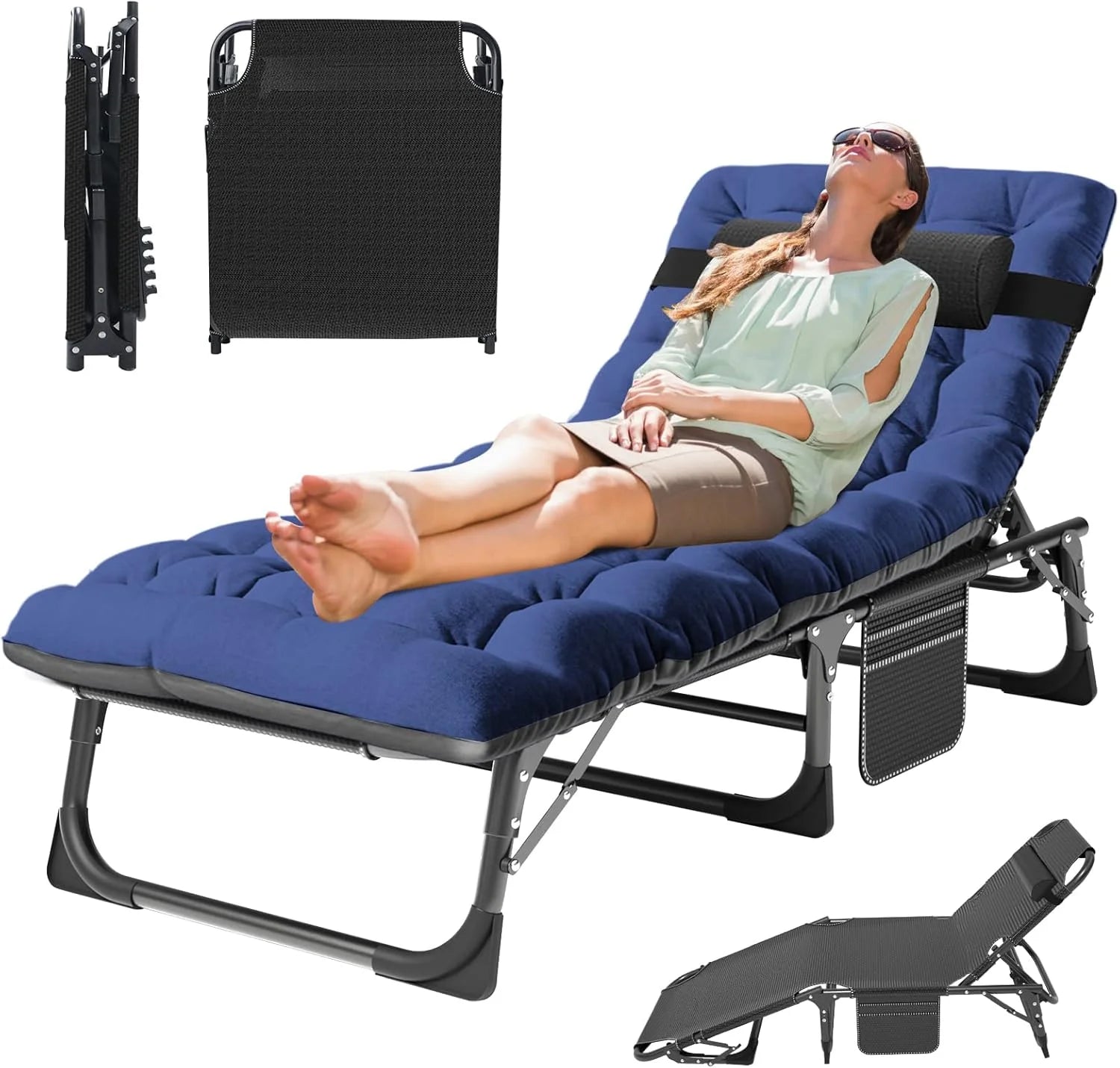 New Arrivals Folding Lounge Chair 5-Position, Folding Cot, Portable Outdoor Chaise Lounge Chair for Sun Tanning - Image 10