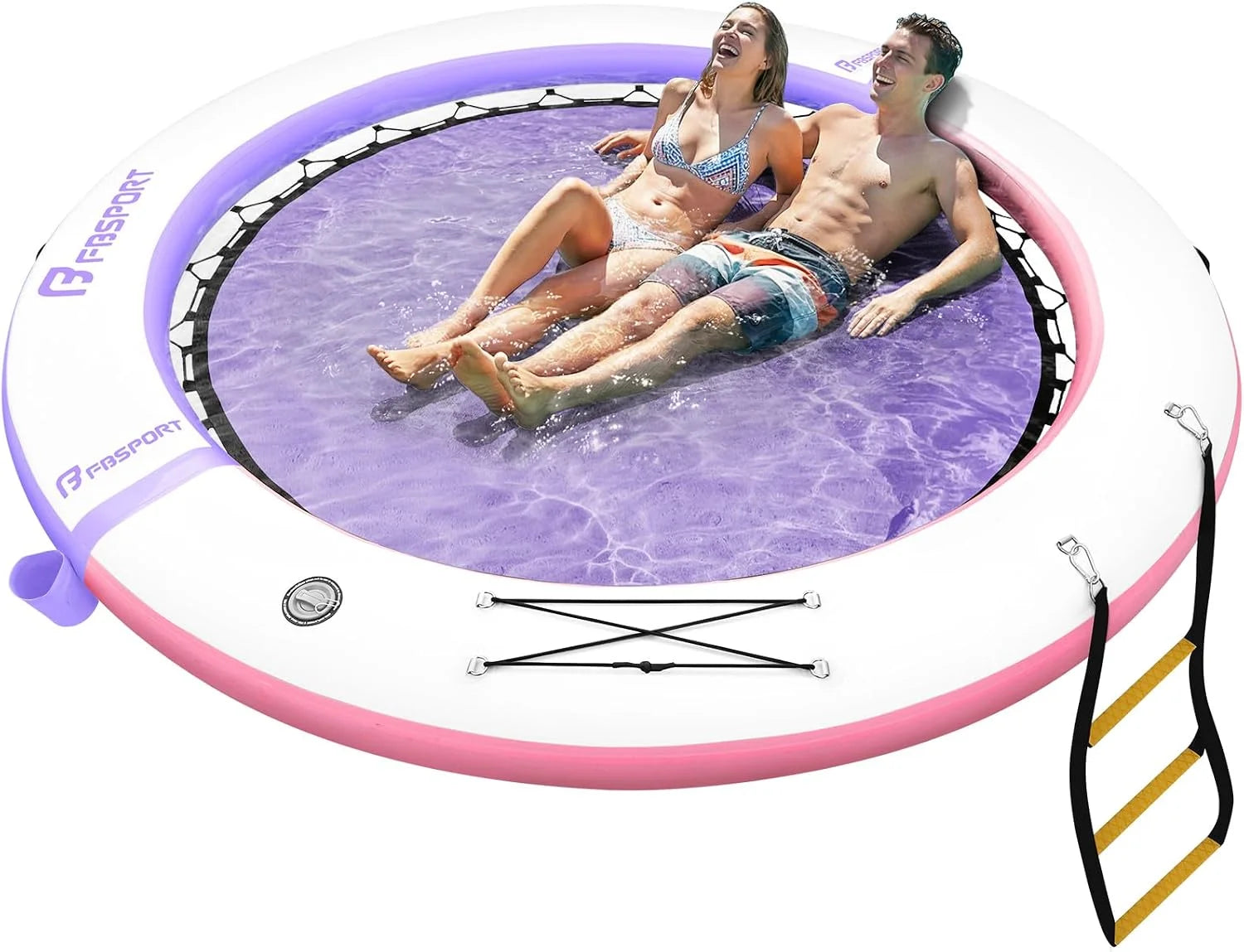 Inflatable Water Hammock Round Floating Ring, 10/8/6ft Inflatable Dock Floating Platform for Lake W/Cupholder - Image 8