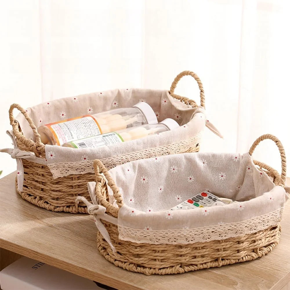 Small Wicker Woven Storage Baskets for Organizng with Liners, Set of 3, Braided Paper Rope, Decorative Cute bifanuoyard - Image 4