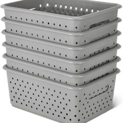 Decorative BPA-Free Plastic Storage Baskets, 9.9 x 7.4 x 4.16 inches, Grey, 6-Pack bifanuoyard