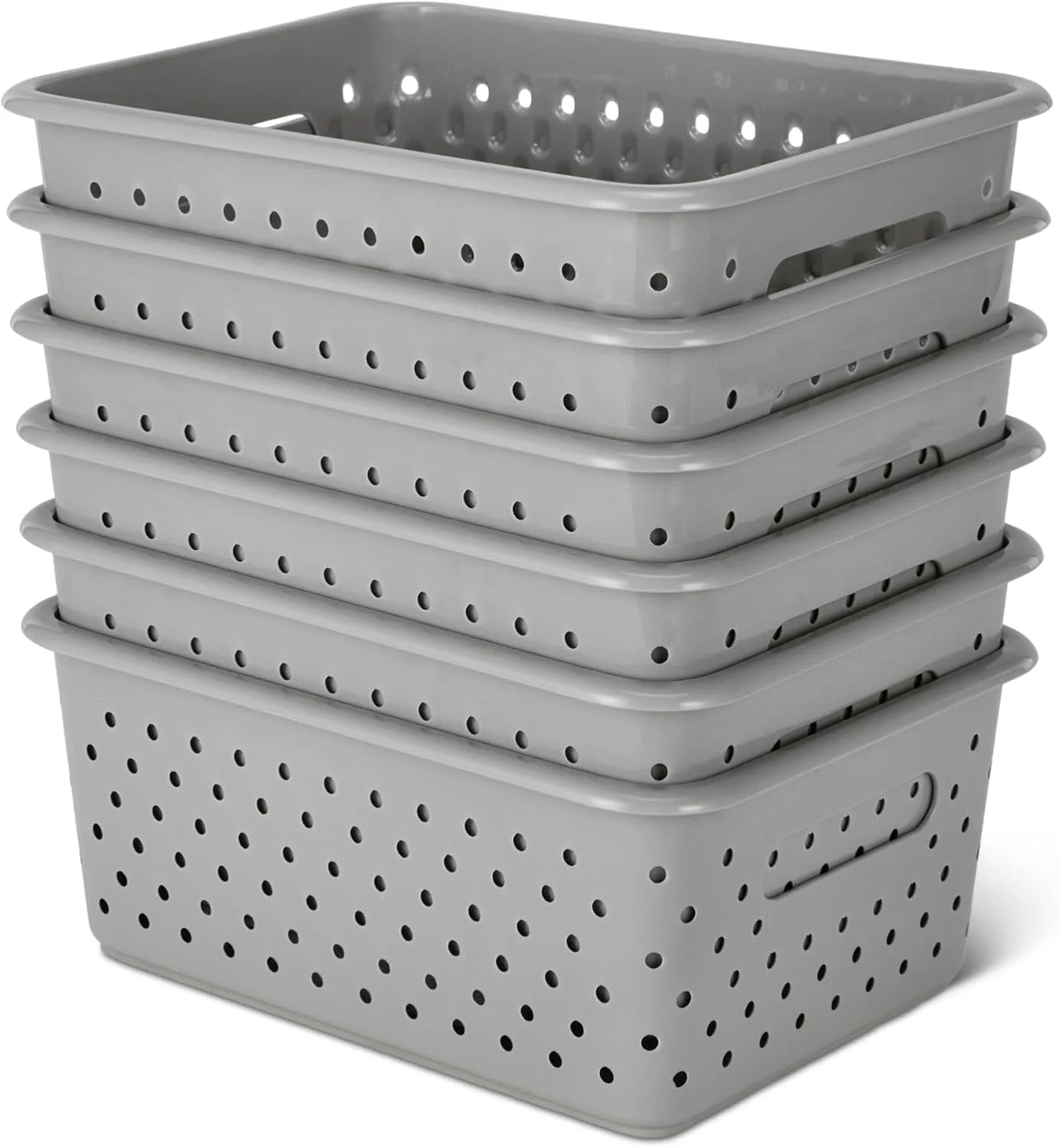 Decorative BPA-Free Plastic Storage Baskets, 9.9 x 7.4 x 4.16 inches, Grey, 6-Pack bifanuoyard