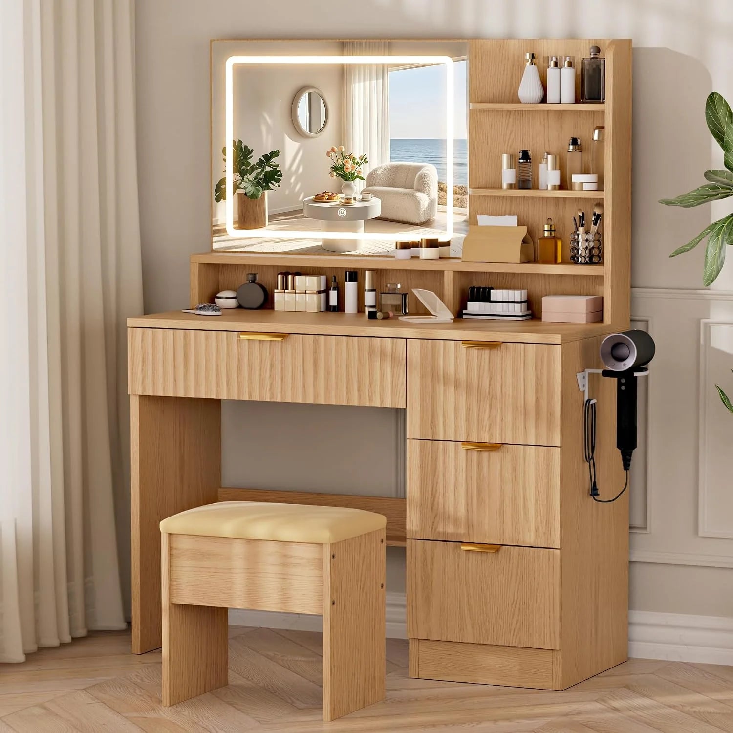 New Arrivals White Makeup Vanity Desk with Charging Station & 4 Drawers, Smart LED Mirror - Image 2