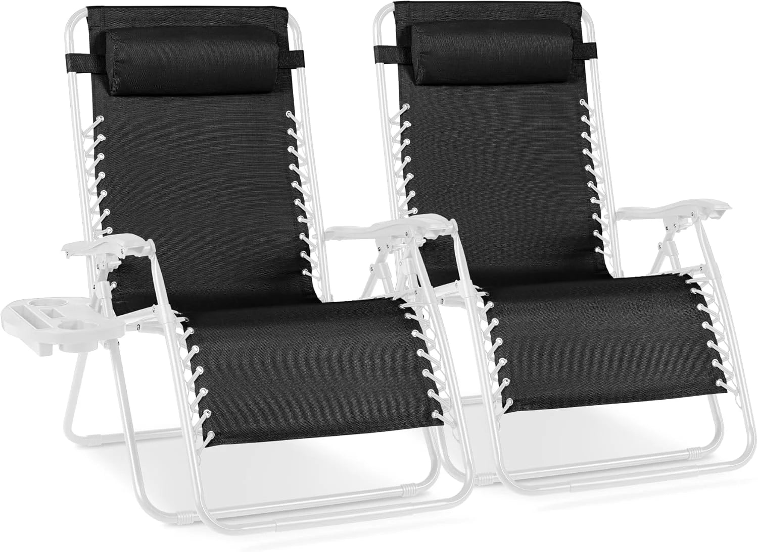 New Arrivals Choice Products Set of 2 Adjustable Steel Mesh Zero Gravity Lounge Chair Recliners w/Pillows and Cup Holder Trays - Image 24