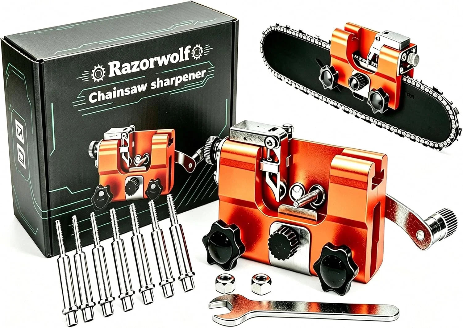 New Arrivals Chainsaw Sharpener, Lightweight Portable Manual Chain Sharpening Tool Includes 7 Grinding Stones - Image 2