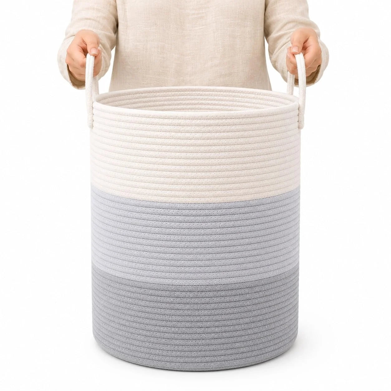 OrganiHaus Round Toy Basket & Blanket Basket, Cotton Rope 20×13, Full Honey, Round Cotton Rope Basket, 20×13 bifanuoyard - Image 24