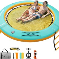 Alternative view of Inflatable Water Hammock Round Floating Ring, 10/8/6ft Inflatable Dock Floating Platform for Lake W/Cupholder