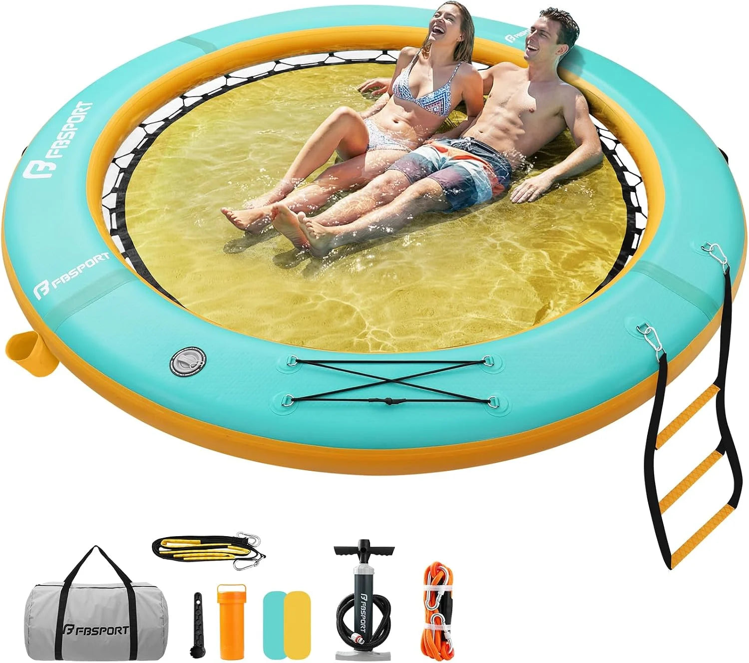 Inflatable Water Hammock Round Floating Ring, 10/8/6ft Inflatable Dock Floating Platform for Lake W/Cupholder - Image 2