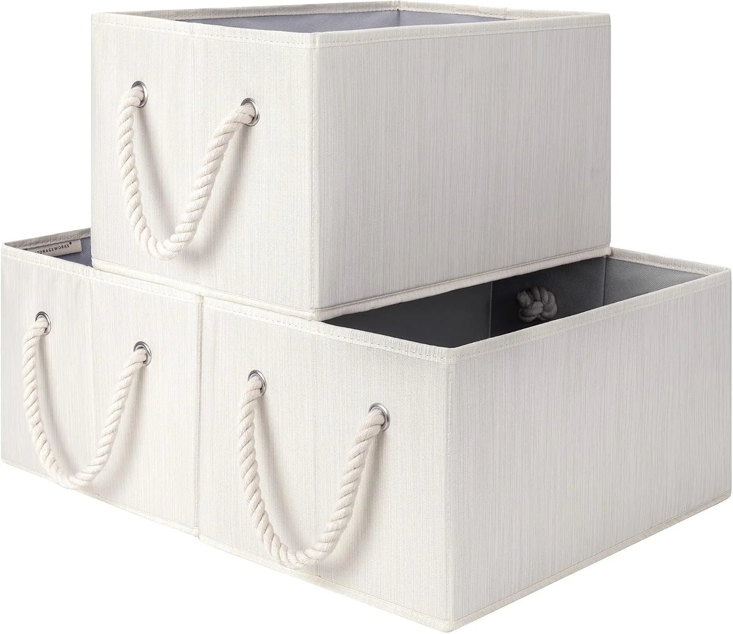 StorageWorks Fabric Storage Bins with Rope Handles, Beige, Extra Large, Collapsible Closet Storage Bins, Closet bifanuoyard