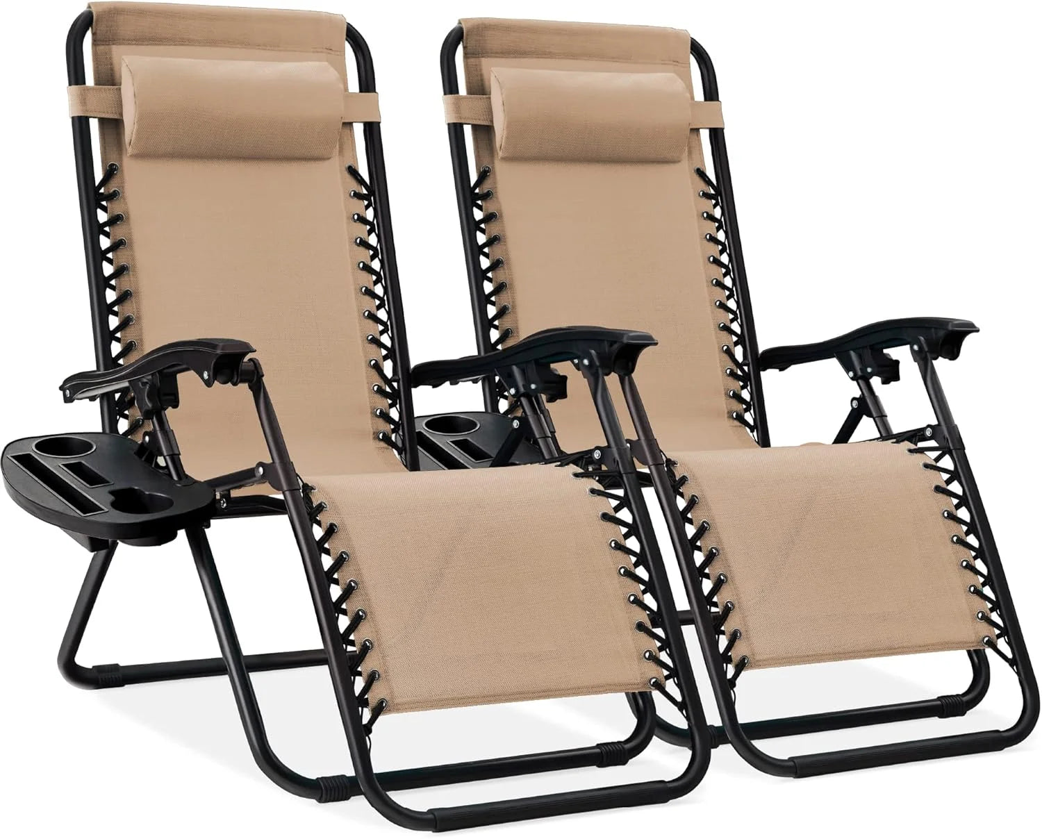 New Arrivals Choice Products Set of 2 Adjustable Steel Mesh Zero Gravity Lounge Chair Recliners w/Pillows and Cup Holder Trays - Image 38
