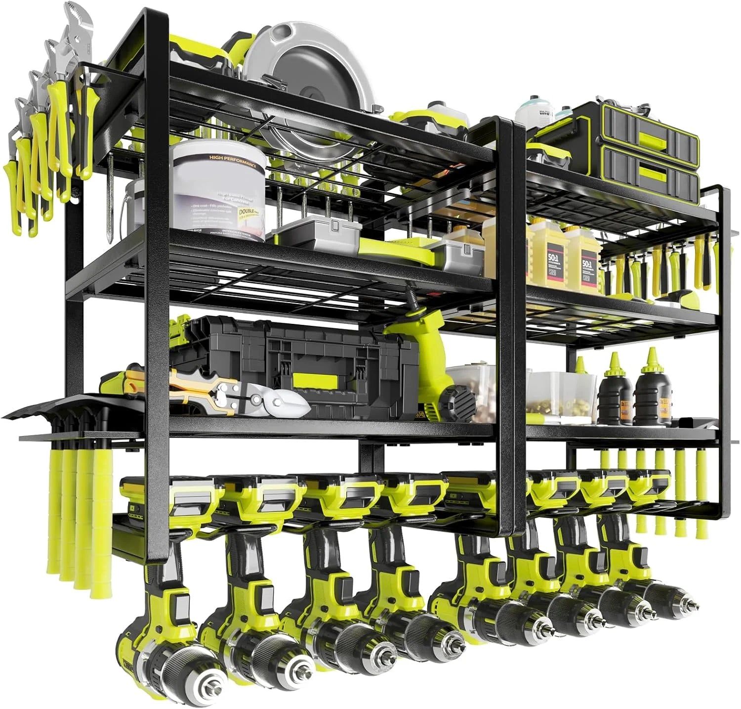 New Arrivals Power Tool Organizer Large 8 Drill Holder Wall Mount Heavy Duty Metal Tool Shelf with 12 Hooks Storage Rack for " For Garage - Image 2