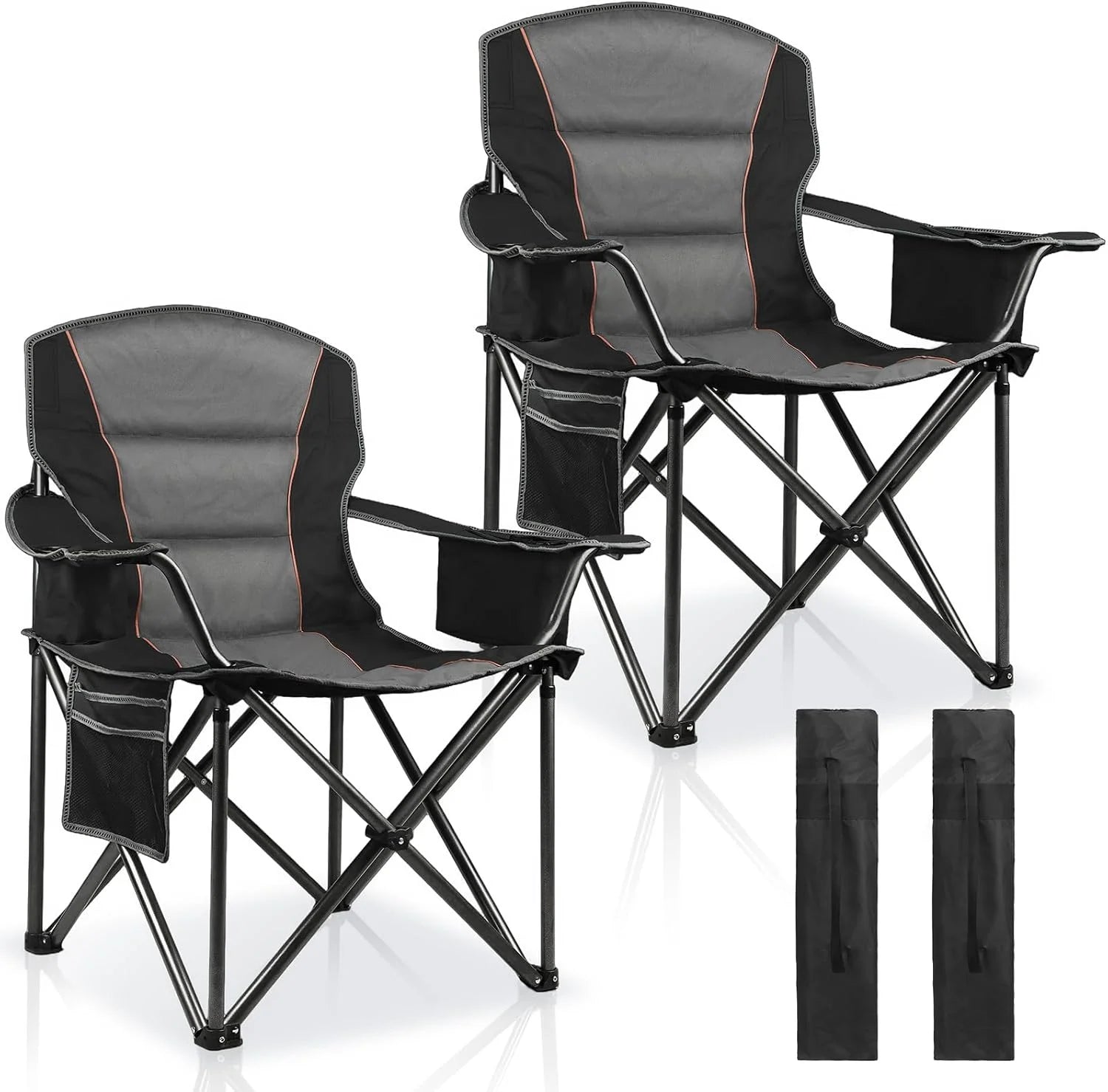 New Arrivals 2 Pack Padded Oversized Camping Chairs for Adults, Heavy Duty Support 400 Lbs, Folding Portable Lawn Chair