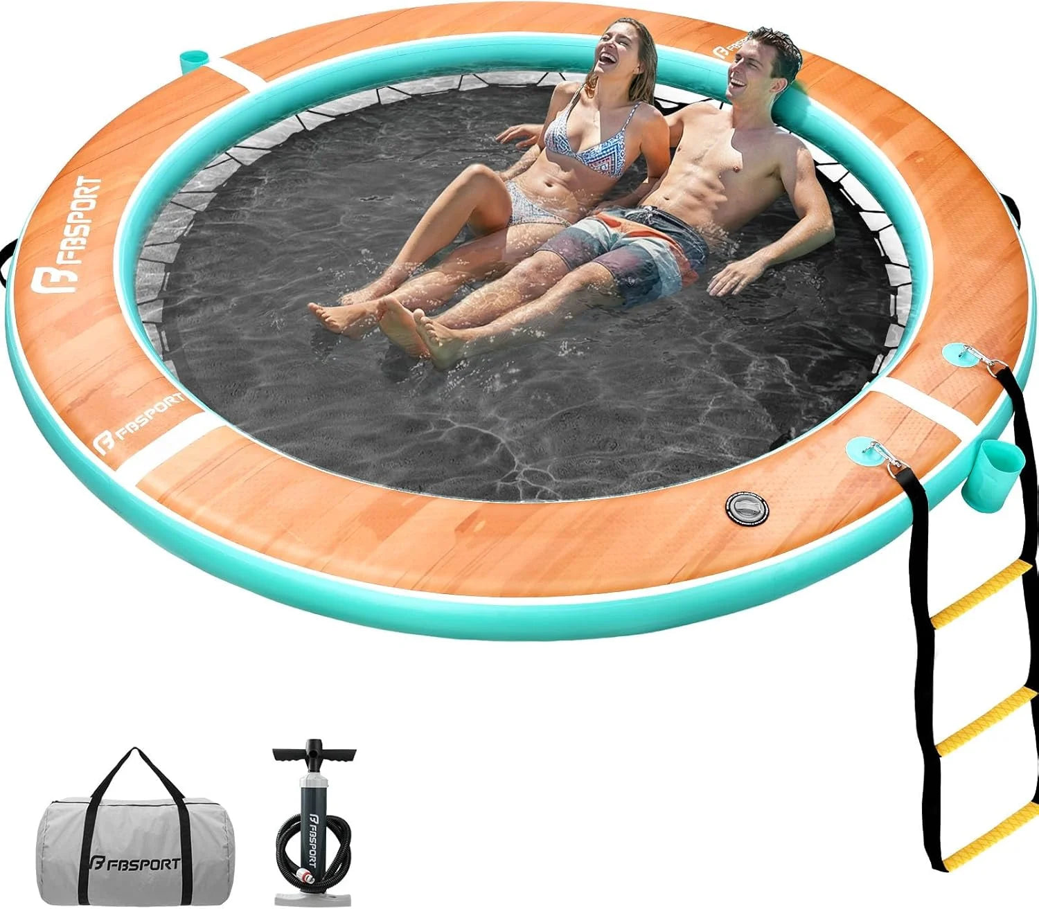 Inflatable Water Hammock Round Floating Ring, 10/8/6ft Inflatable Dock Floating Platform for Lake W/Cupholder - Image 6