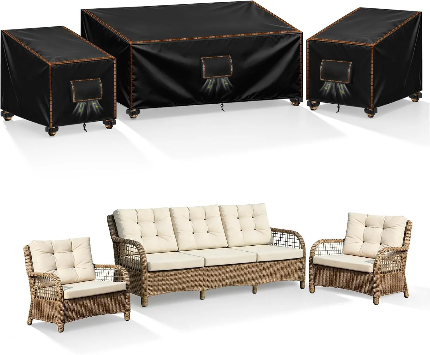 New Arrivals SUNICO Patio Furniture Covers Sets 3 PCS Waterproof Outdoor,X-Large,Black - Image 2