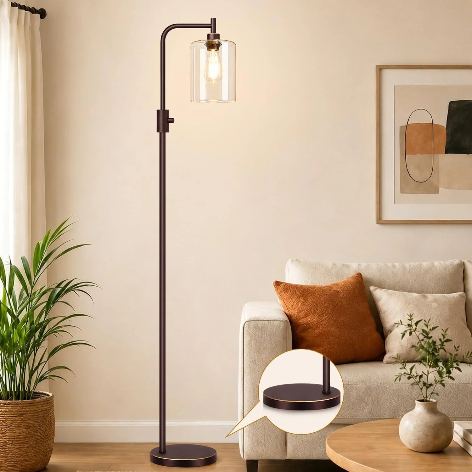 Dimmable Floor Lamp for Living Room with Clear Glass Lampshade, Bulb Included, 900LM, Arc Standing Tall Lamp for Bedroom bifanuoyard - Image 7