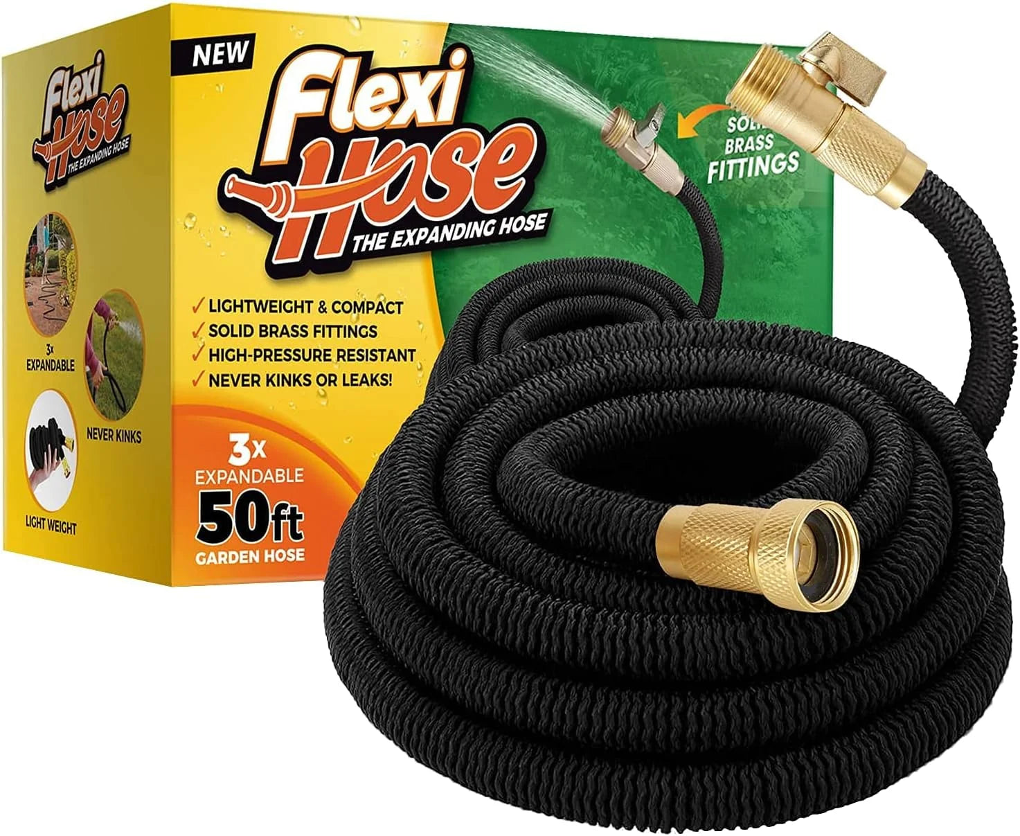 Flexi Hose Lightweight Expandable Garden Hose, 100FT -Retractable Garden Hose, 3/4 Inch Solid Brass Fittings and Double bifanuoyard - Image 2