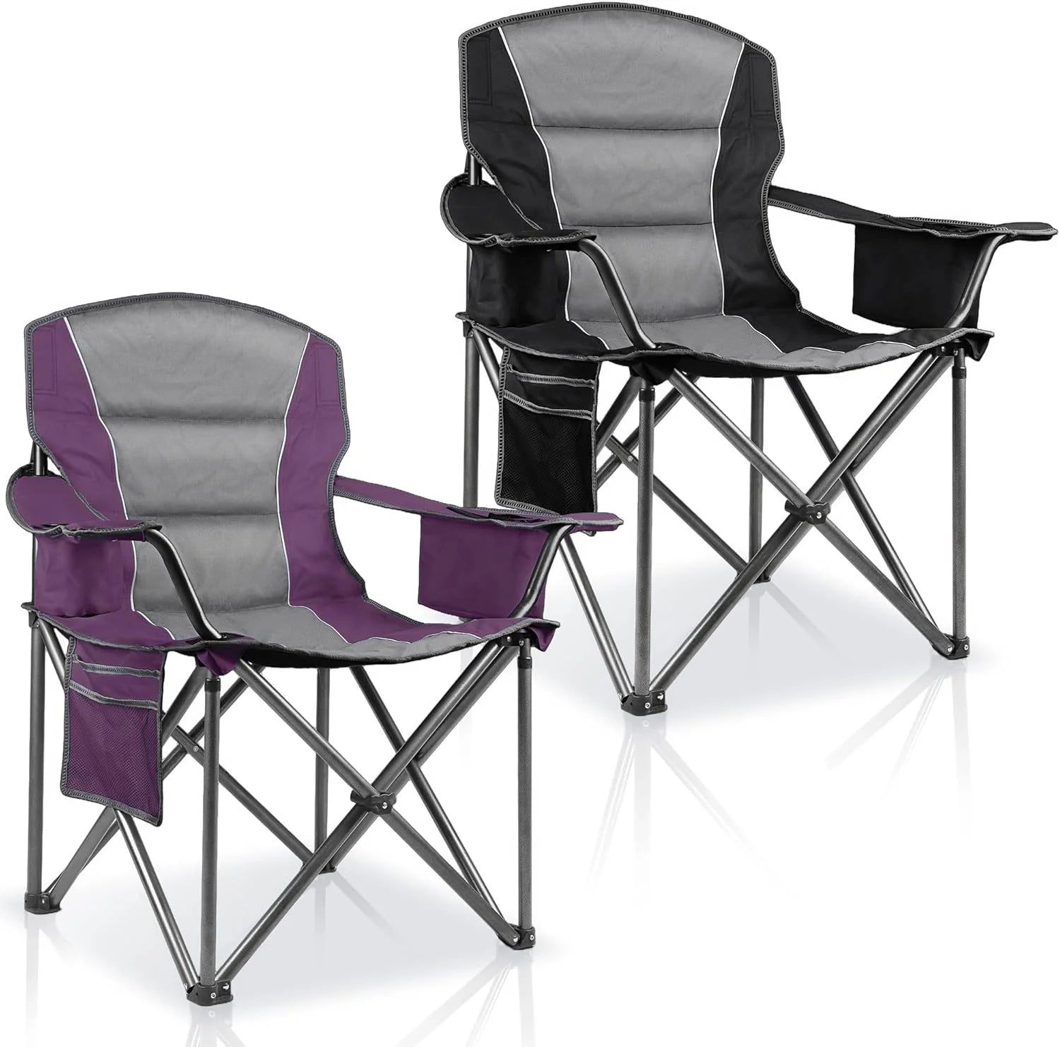 New Arrivals 2 Pack Padded Oversized Camping Chairs for Adults, Heavy Duty Support 400 Lbs, Folding Portable Lawn Chair - Image 3
