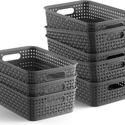 Plastic Storage Baskets, 8 Pack, Gray bifanuoyard