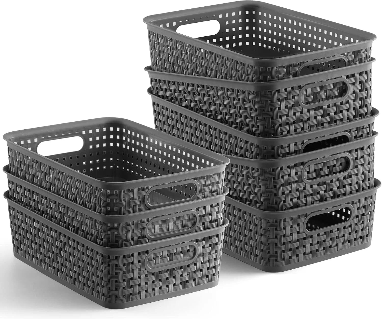 Plastic Storage Baskets, 8 Pack, Gray bifanuoyard