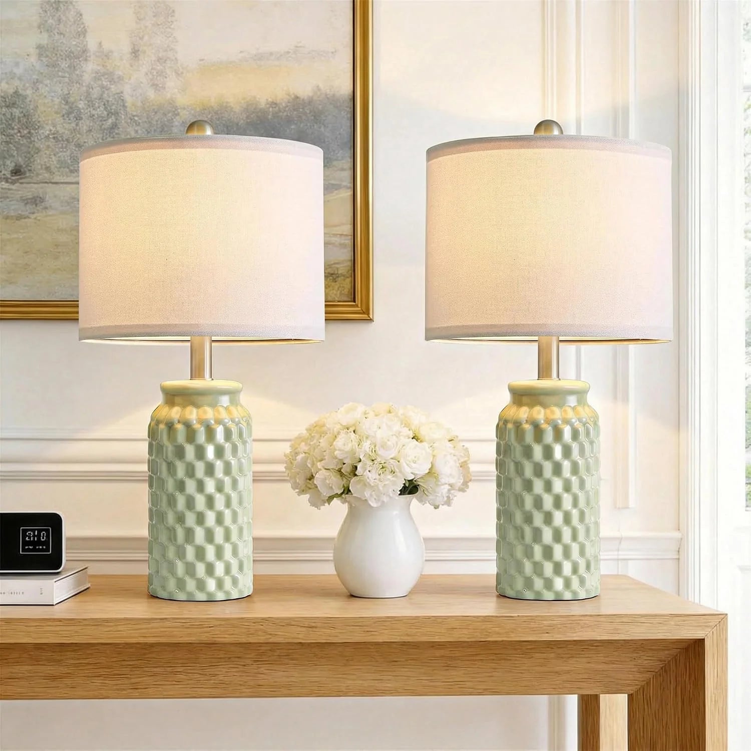 Vortether 20.5 Small Bedside Lamps Set of 2 with 5FT Cord, Green Ceramic Modern Farmhouse Table Lamps for Nightstand bifanuoyard - Image 4