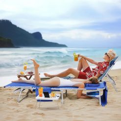 Alternative view of New Arrivals Beach Chair Face Holes, Lounge Chair Outdoor with Folding Side Table, 5-Position Recliner, Max 330lbs