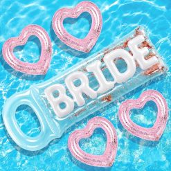 5 Pcs Bachelorette Pool Floats Set, Bride Pool Party Decor: 72 Glitter Bride Raft Lounger & 4 Heart Swim Rings bifanuoyard