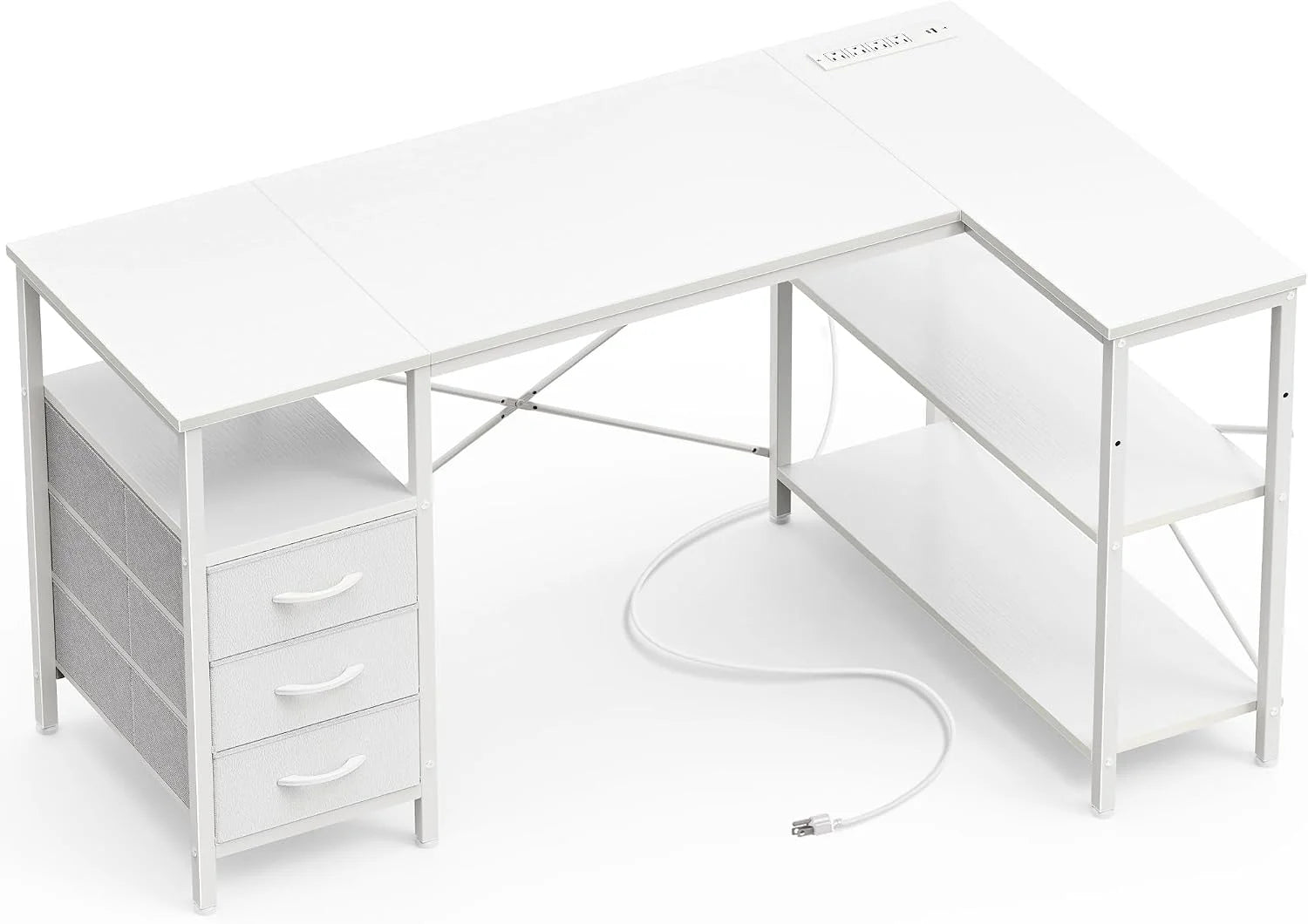 New Arrivals L Shaped Office Desk with Power Outlets, 47 Inch Computer Desk with 3 Drawers - Image 6