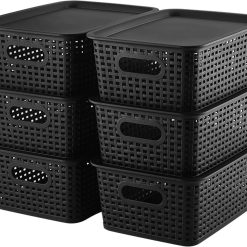 Plastic Storage Baskets Bins With Lid Organizing Container Lidded Knit Storage Organizer Bins for Shelves Drawers bifanuoyard