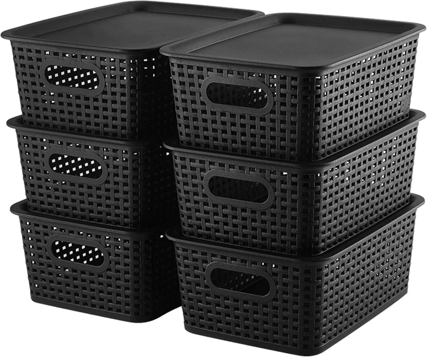 Plastic Storage Baskets Bins With Lid Organizing Container Lidded Knit Storage Organizer Bins for Shelves Drawers bifanuoyard