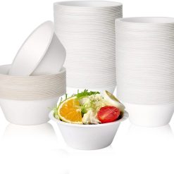 150 Pack 12 oz Compostable Paper Bowls Disposable, White