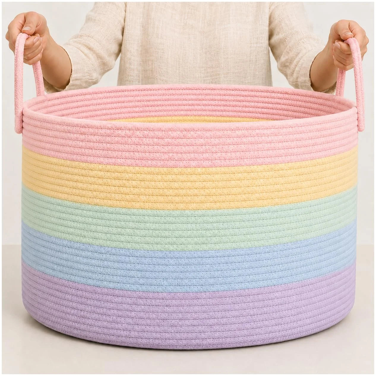 OrganiHaus Round Toy Basket & Blanket Basket, Cotton Rope 20×13, Full Honey, Round Cotton Rope Basket, 20×13 bifanuoyard