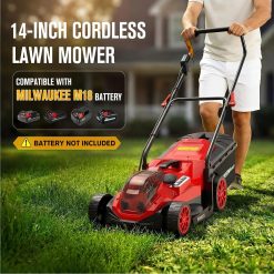 Alternative view of New Arrivals 14 Cordless Lawn Mower Compatible with Milwaukee M18 Battery – For Lawn Care