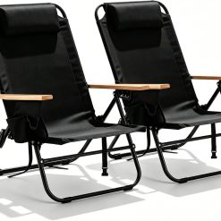 New Arrivals 2 Pack Lightweight Portable Camping Beach Chair for Adults, Outdoor Lay Flat Folding Beach Chairs with 5