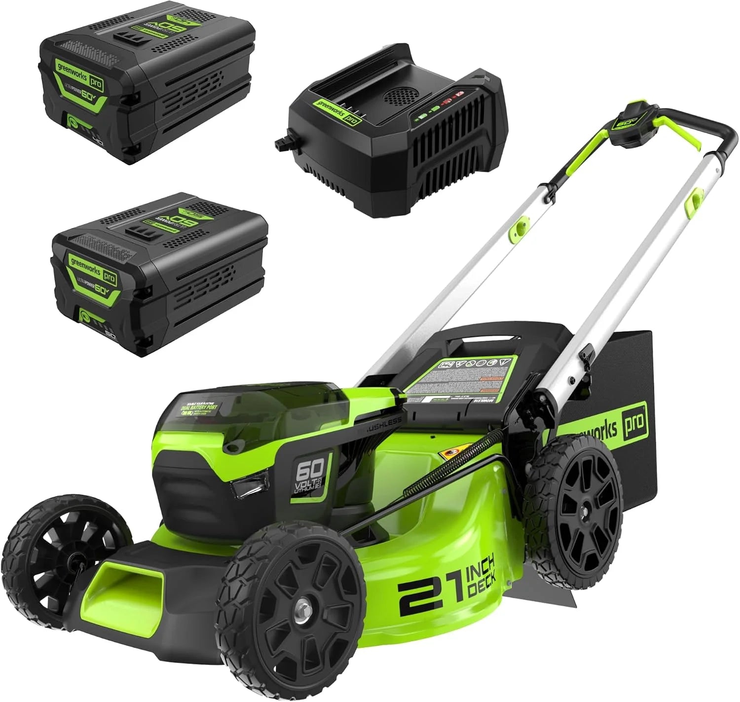 60V 21in Brushless Self-Propelled Cordless Lawn Mower, 2 x 4.0Ah Batteries (3/4 Acre, Rapid Charger, 4-in-1 – For Lawn Care