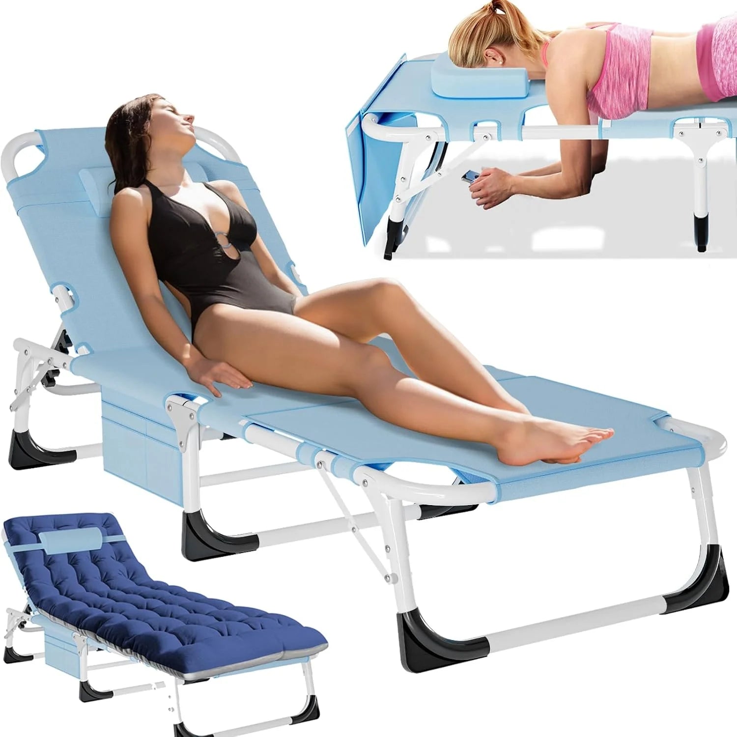 New Arrivals Folding Lounge Chair 5-Position, Folding Cot, Portable Outdoor Chaise Lounge Chair for Sun Tanning - Image 7