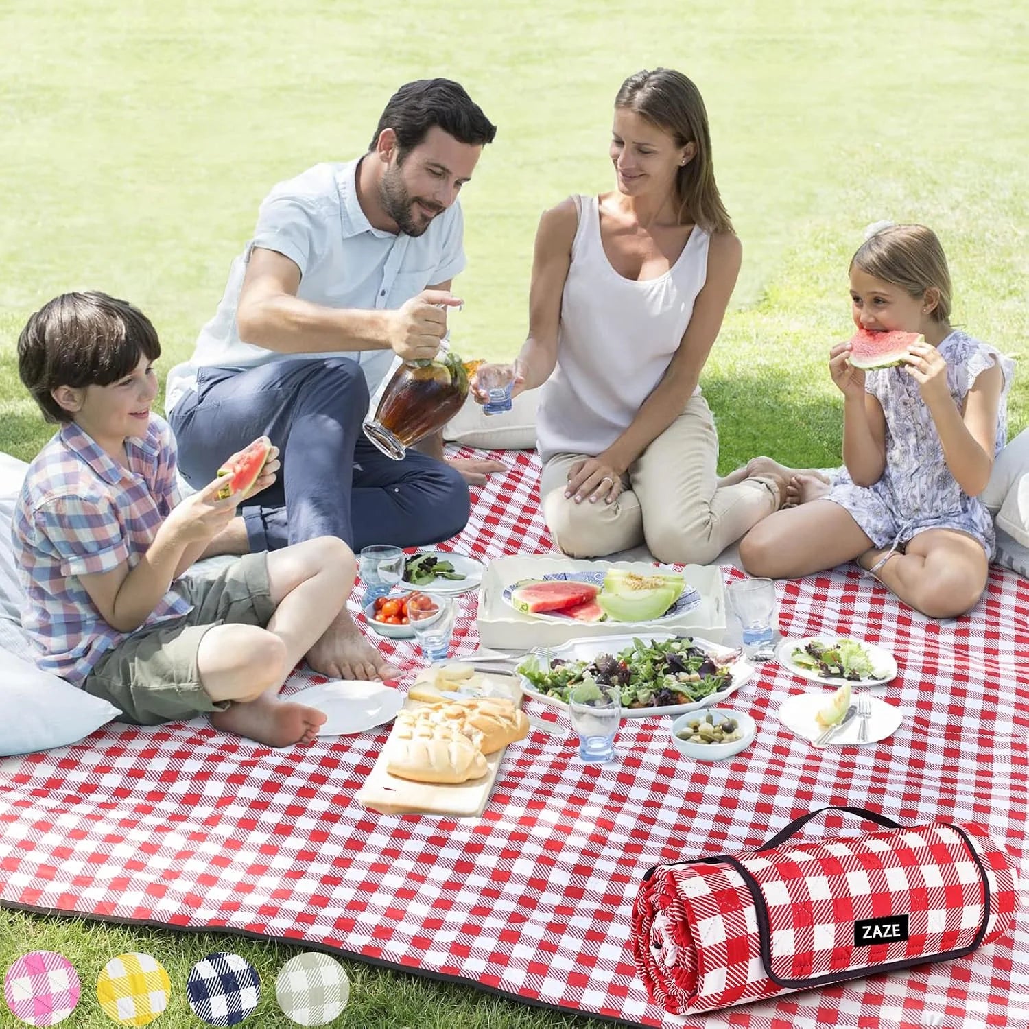 Extra Large Picnic Outdoor Blanket, 80鈥漻80" Waterproof Foldable Blankets Gingham Picnic Mat for Beach - Image 5