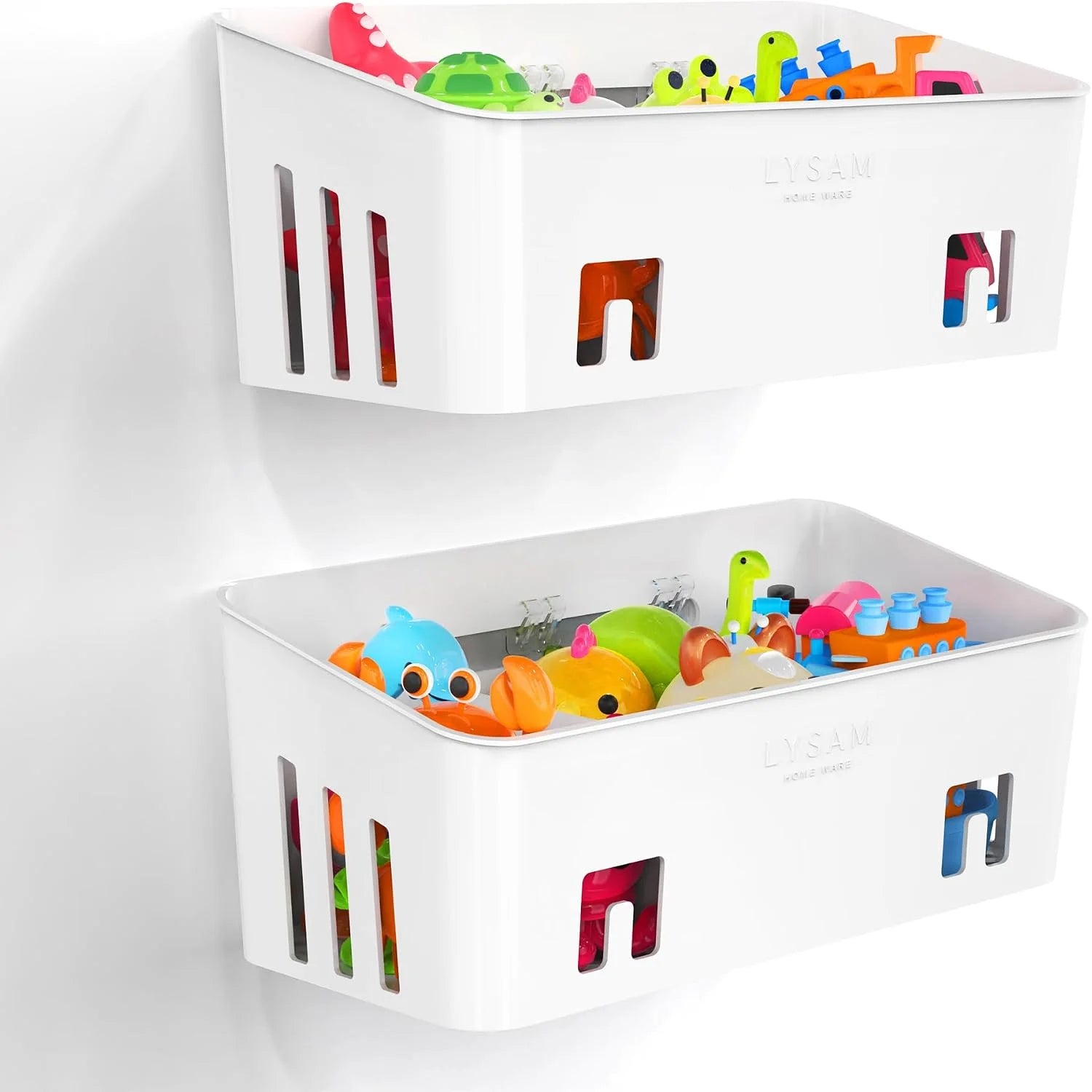 Bath Toy Storage 2 Packs, Large Bath Toy Holder, 3 Compartments, Quick-Dry, BPA-Free Bathtub Toy Organizer bifanuoyard - Image 3