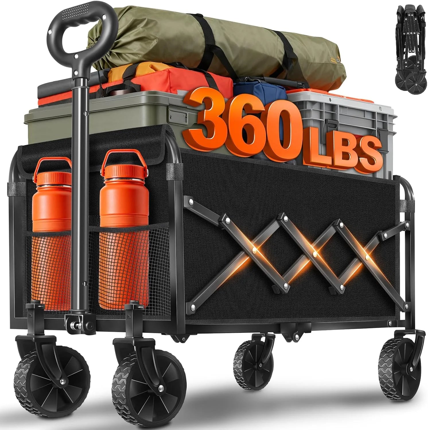 Wagons Carts Foldable " 280Lbs Collapsible Wagon Cart with Wheels Portable " Folding Wagon Lightweight for Camping