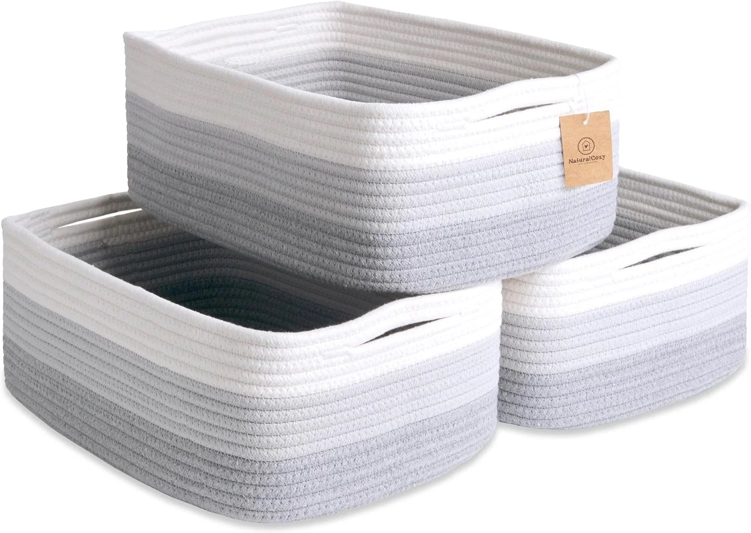 Woven Rope Baskets for Organizing, 3 Pack, 15.5 x 11 x 5.5 Storage Bins, Storage baskets and organizer bins for bifanuoyard - Image 4