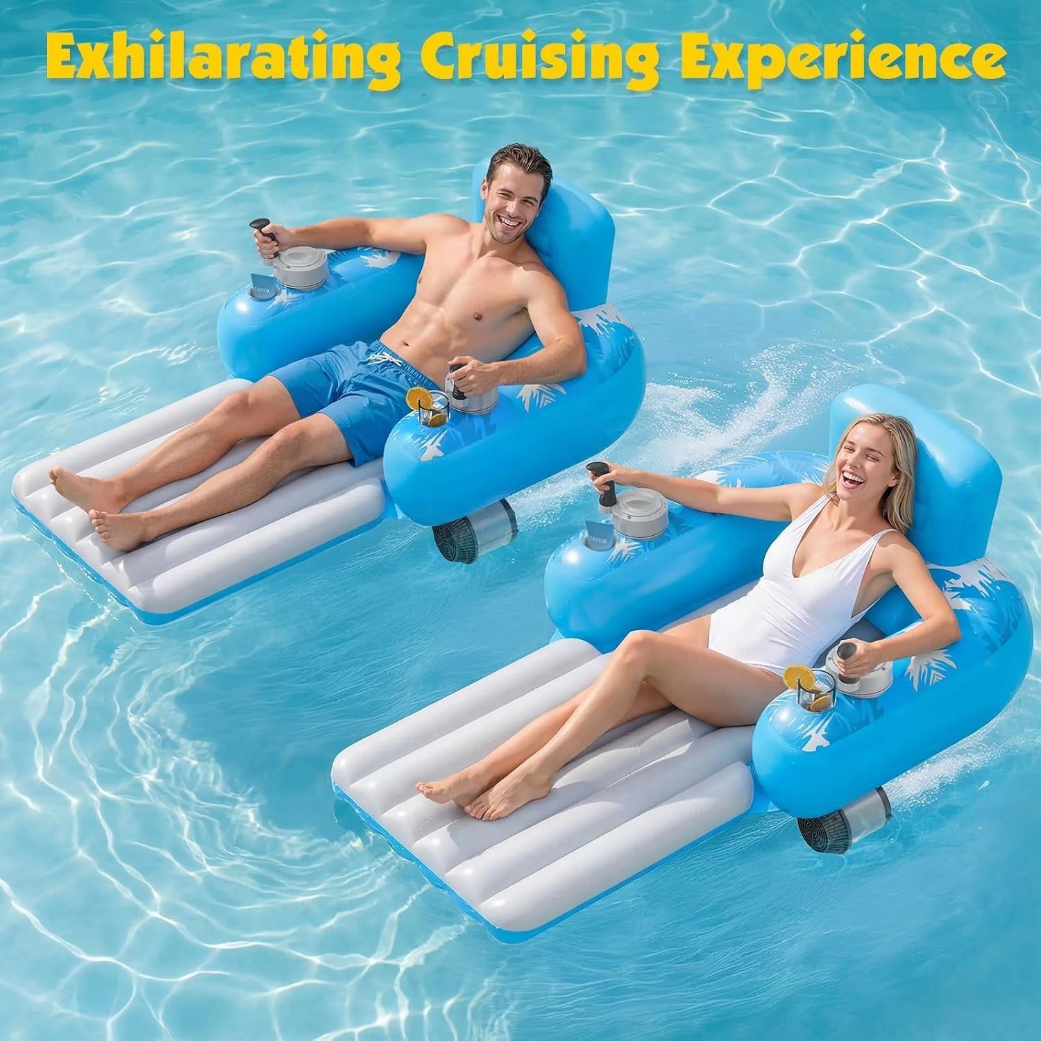 New Arrivals Inflatable Motorized Pool Floats for Adults, Rechargeable Pool Lounger with Dual Motors & 2 Storage - Image 6