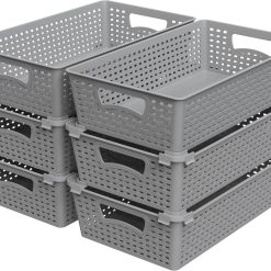 Alternative view of New Arrivals Plastic Woven Basket Organizer, 6 Pack, White, 14.5 D x 8.5 W x 3.5 H