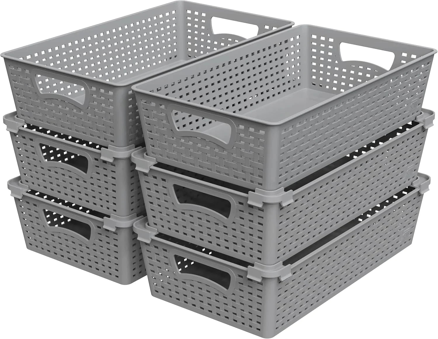 New Arrivals Plastic Woven Basket Organizer, 6 Pack, White, 14.5 D x 8.5 W x 3.5 H - Image 2