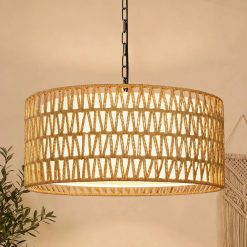 Alternative view of 9-52 Height Adjustable Farmhouse Chandelier Light Fixture, 5-Light Rattan Boho Chandeliers for Dining Room bifanuoyard