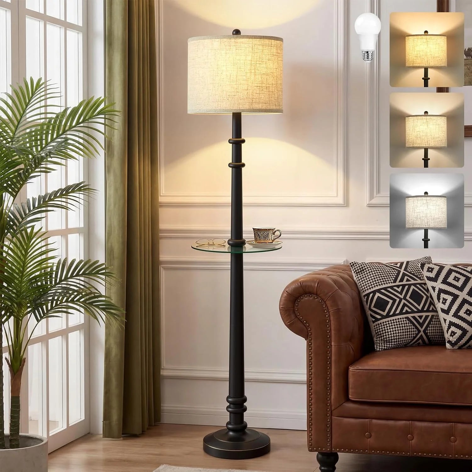 Floor Lamp, Vintage Standing Lamp Reading Light with Linen Shade Retro Tall Lamp for Bedroom Office bifanuoyard - Image 7