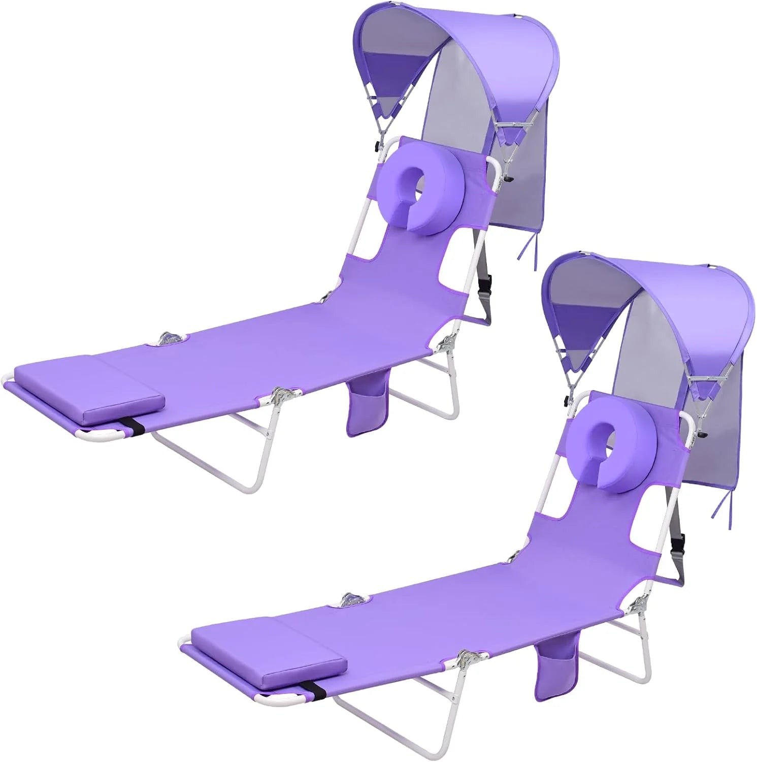 New Arrivals Beach Tanning Lounge Chair with Canopy Shade Face Hole Padded Adjustable Washable, 6 Position Layout Chair - Image 8