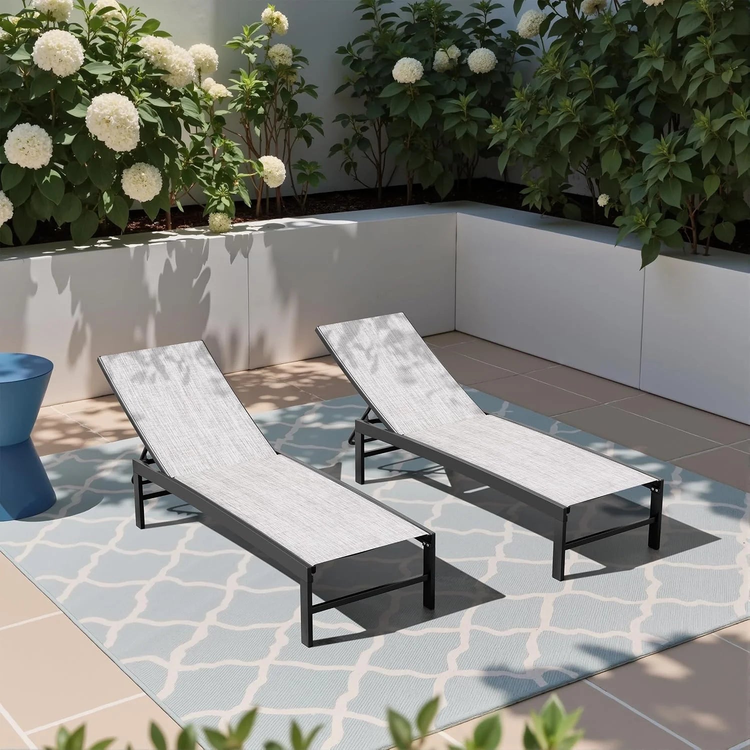 New Arrivals Products Lounge Chair Outdoor Set of 2, Metal Pool Chaise Lounge Chairs, Adjustable Five-Position Tanning - Image 11