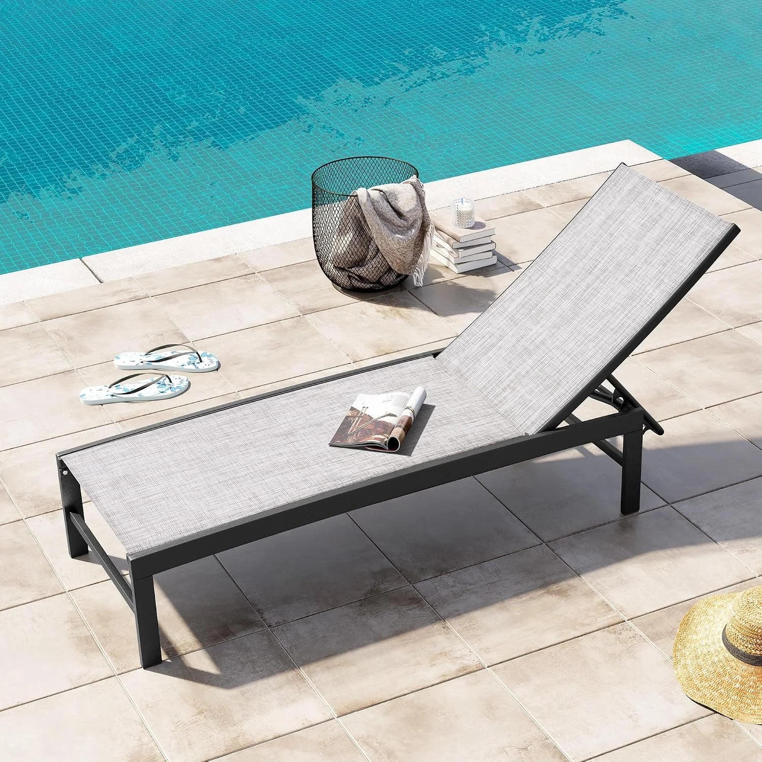 New Arrivals Products Lounge Chair Outdoor Set of 2, Metal Pool Chaise Lounge Chairs, Adjustable Five-Position Tanning - Image 8